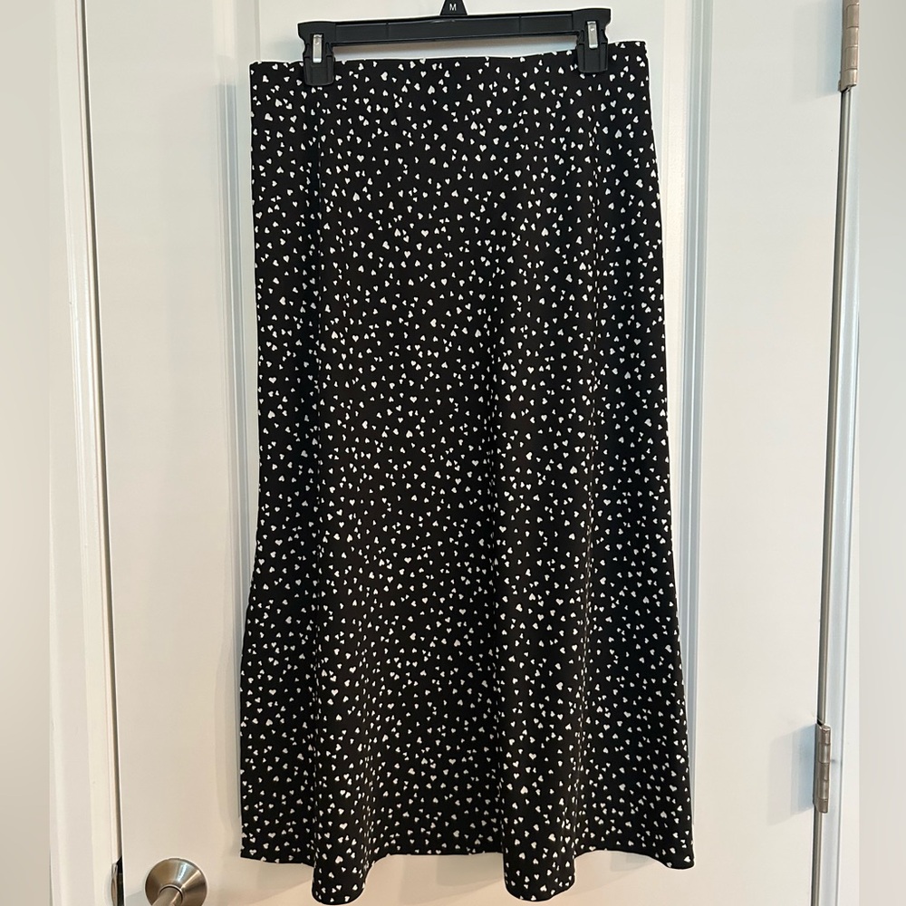 A New Day Black and White Heart Print A-Line Skirt, Women’s Size M